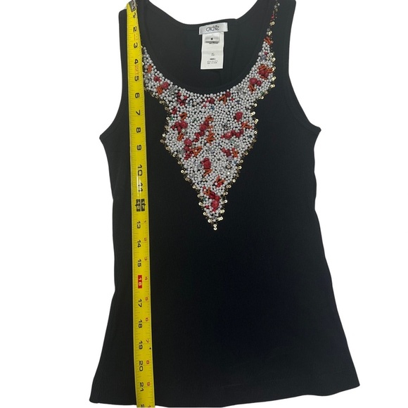 Cache UNIQUE Embellished Tank Top SZ Small Black Chic Beaded Bull Head EUC - Picture 6 of 7